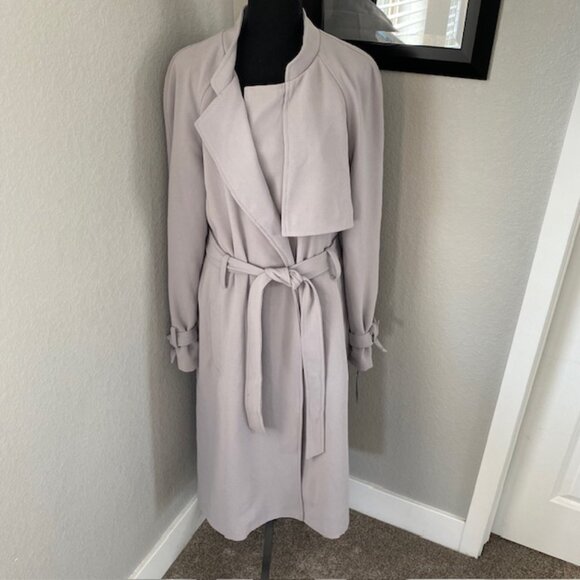 NWT RACHEL ROY Long Gray Mist Luxe Crepe Trench Coat XL - Picture 3 of 15